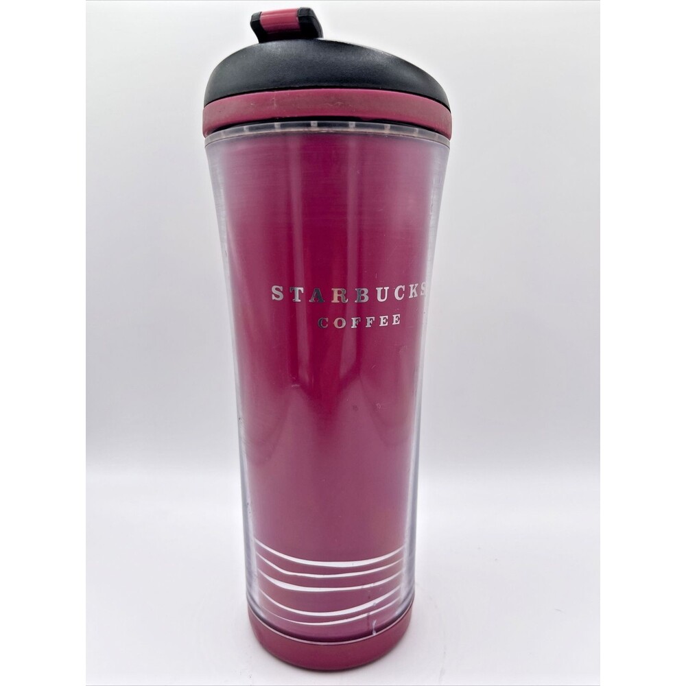 Starbucks Retired 2007 Pink Silver Stripes Tumbler Cup Coffee Tea Tall 16 oz Cup
